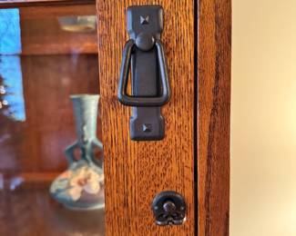 The Michaels Co. for Restoration Hardware Mission style furniture, including this beautiful lit display cabinet with lower single drawer