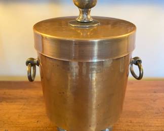 Vintage copper ice bucket with green glass insert