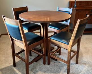 Like New Stickley bar top table and four stools.  This will be sold as a set
