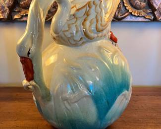 Antique Majolica pitcher with Swan in Reeds, in excellent condition