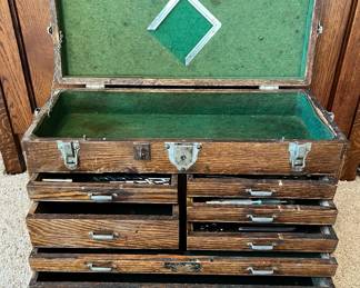 Antique oak Machinist Tool Chest.  There are a few drawers of machinist tools that will be included