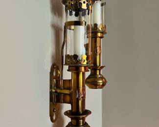 Antique brass carriage lanterns marked GWR (Great Western Railway)