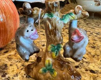 Fun selection of vintage Salt & Pepper shakers including two monkeys hanging on a tree and two dog “pals” arm in arm