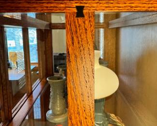 The Michaels Co. for Restoration Hardware Mission style furniture, including this beautiful lit display cabinet with lower single drawer