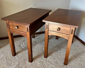 Very nice Stickley single drawer side tables with hammered copper pulls