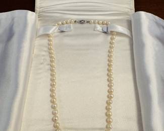 Beautiful 16” long pearl necklace with 14kt gold clasp