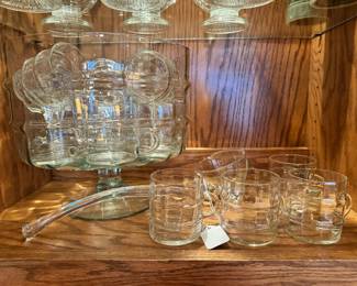 Vintage West Virginia Glass Specialty Co. Bamboo pattern punch bowl set