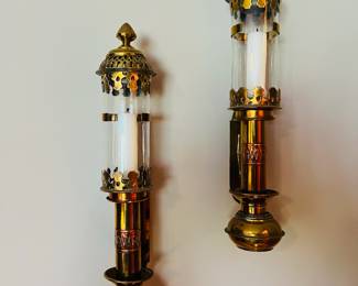 Antique brass carriage lanterns marked GWR (Great Western Railway)