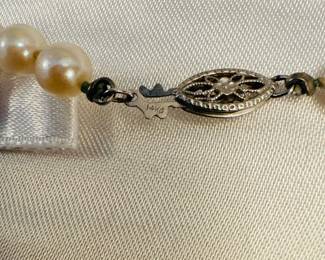 Beautiful 16” long pearl necklace with 14kt gold clasp