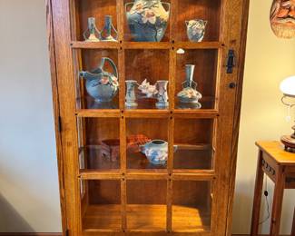 The Michaels Co. for Restoration Hardware Mission style furniture, including this beautiful lit display cabinet with lower single drawer