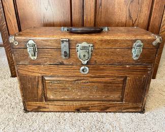 Antique oak Machinist Tool Chest.  There are a few drawers of machinist tools that will be included