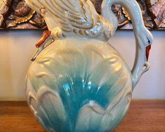 Antique Majolica pitcher with Swan in Reeds, in excellent condition