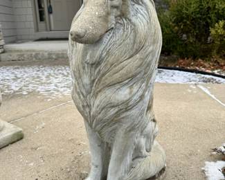 Life size 33” tall concrete “Collie” yard sculpture
