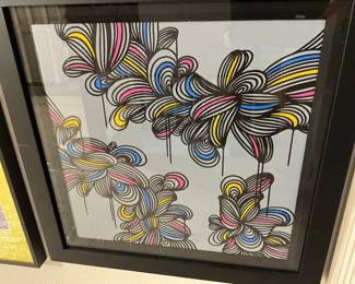 Simon Kef original screenprint in colors on cotton paper, hand signed by artist, “Dwelling in the World #1”, 18” x 18”