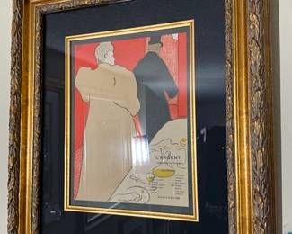 Toulouse-Lautrec lithograph printed in colors on wove paper, “L’Argent, Programme De Theatre”, 9” x 11”