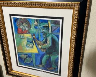 Marc Chagall lithograph in colors on wove paper, “Eve of Yom Kippur, 10” x 12”