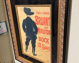 Toulouse-Lautrec lithograph printed in colors on wove paper, “Bruant Au Mirliton”, 9” x 13”