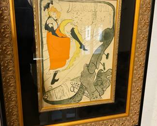 Toulouse-Lautrec lithograph with hand coloring, “Jane Avril”, 8” x 10”