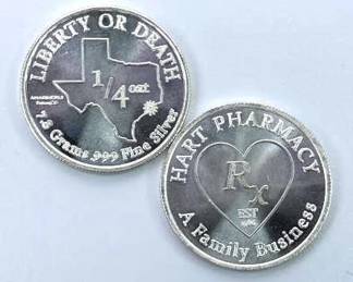 (2) 1/4oz Silver Rounds Texas Liberty or Death