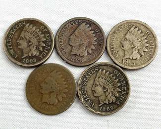1859, 1862, 1863, 1865, 1886 Indian Cents