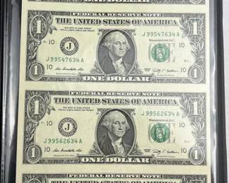 2009 Uncut Sheet of $1 Bills in Folder