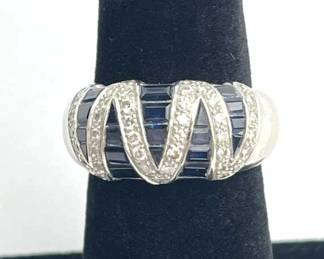 18K White Gold Levian Diamond & Sapphire Ring