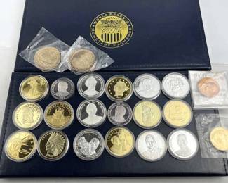 Large Group of Gold & Silver Plated Coins + Album