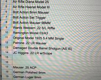 These are the firearms available at this sale