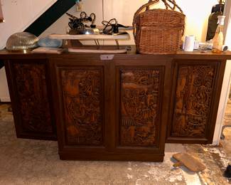 Hand carved oriental folding bar