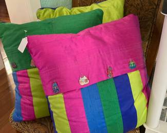 Laurel Burch - pillows with pin adornment