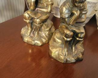 BRONZED CAST METAL  READING BOY BOOK ENDS
