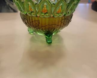 NORTHWOOD VINTAGE CARNIVAL GLASS 3 FOOTED WILD ROSE CANDY DISH