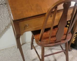 OAK SLANT LID DESK WITH CHAIR