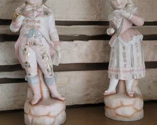 VINTAGE GERMAN BISQUE PORCELAIN FIGURINE STATUES EUROPEAN ADMIRAL BOY/ GIRL MILITARY