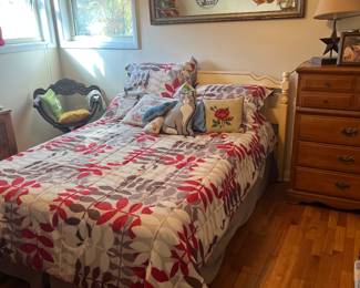 Mattress, boxspring’s frame and headboard.
Bedding, comforter and pillows sold separately