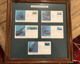 Postcards and stamps in a frame