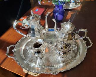 International Sterling Tea Service on Silverplate Tray