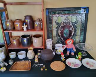 Vintage Crocks and Stain Glass Framed