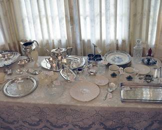 Wallace Baroque, sterling pitcher and 3 piece tea set with tray