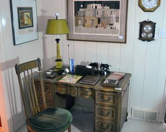 Angelus of southern California country French desk with leather on top and finished on all sides