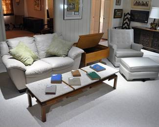 Den with Sofa, Milo Baughman table and Italian marble Aisian inpired table