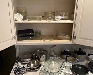 Kitchen items including Cuisinart cookware