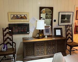 RCA stereo and tape with television removed - Ansel Adams photo print, Dolona Roberts Blanket Series in Watercolor and ink, plus additional art.