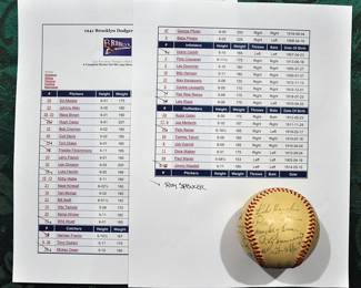 1941 Signed Dodgers Baseball 