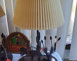 Western Cowboy on horse themed lamp,  metal art work 24x13