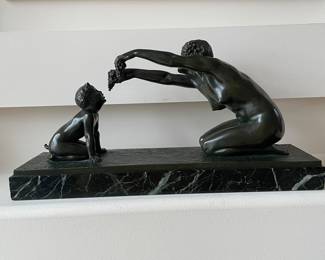 Lucien Charles Edouard Alliot (1877-1967) "Nymphe et Faune" Bronze