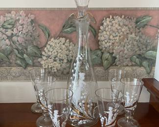 Mary Gregory Decanter and Stems
