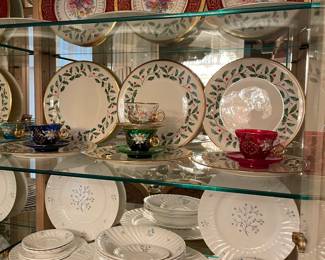 Set of 10 Red Border De Luxe Plates, 10 Lenox "Holiday" Dinner Plates, and a 51 piece set of Queen Anne "Neptune" China