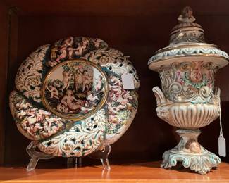 Capodimonte Plaque and Covered Urn