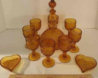 Vintage Amber Glass Decanter Set
